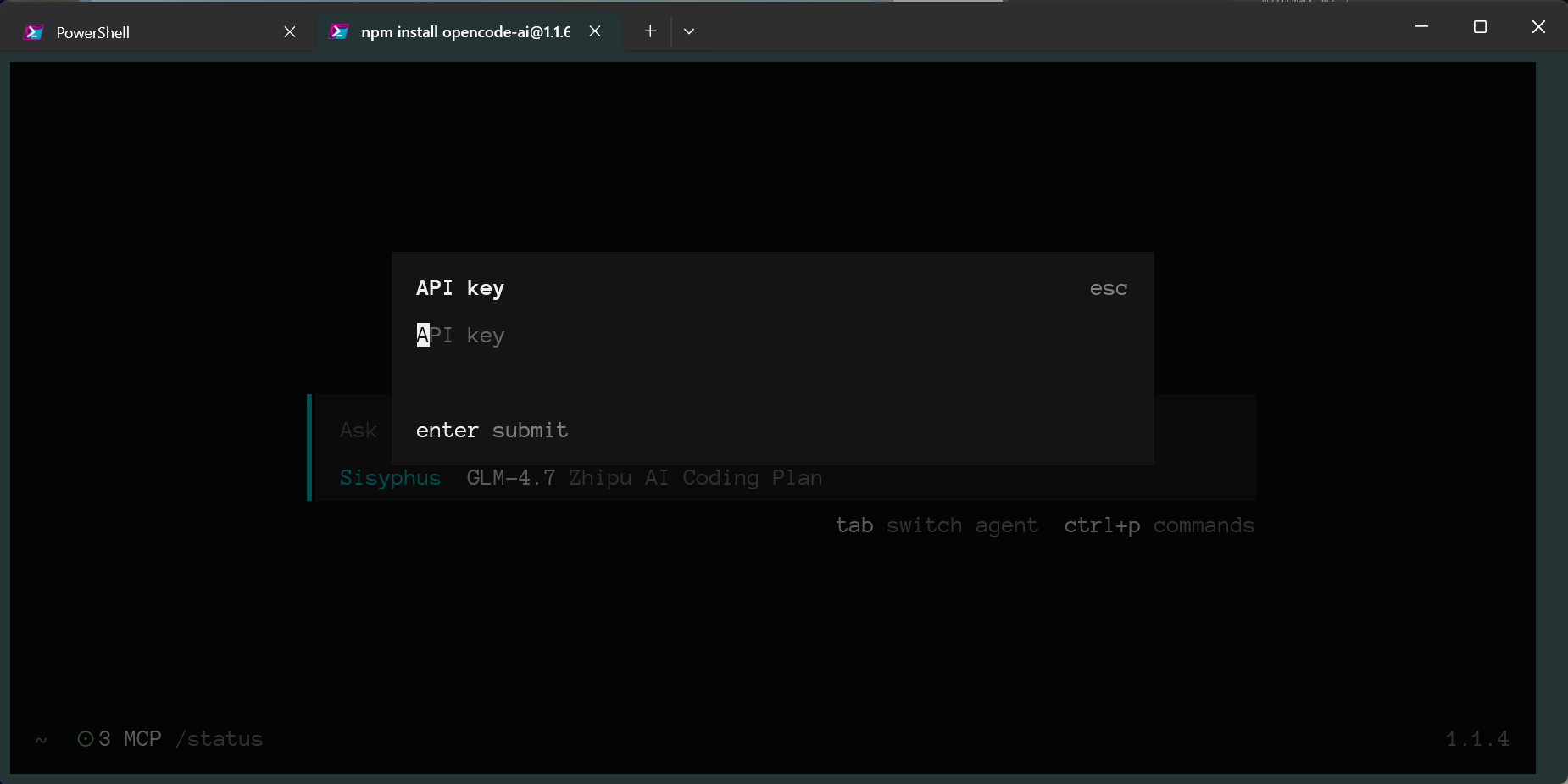 OpenCode 输入 API key