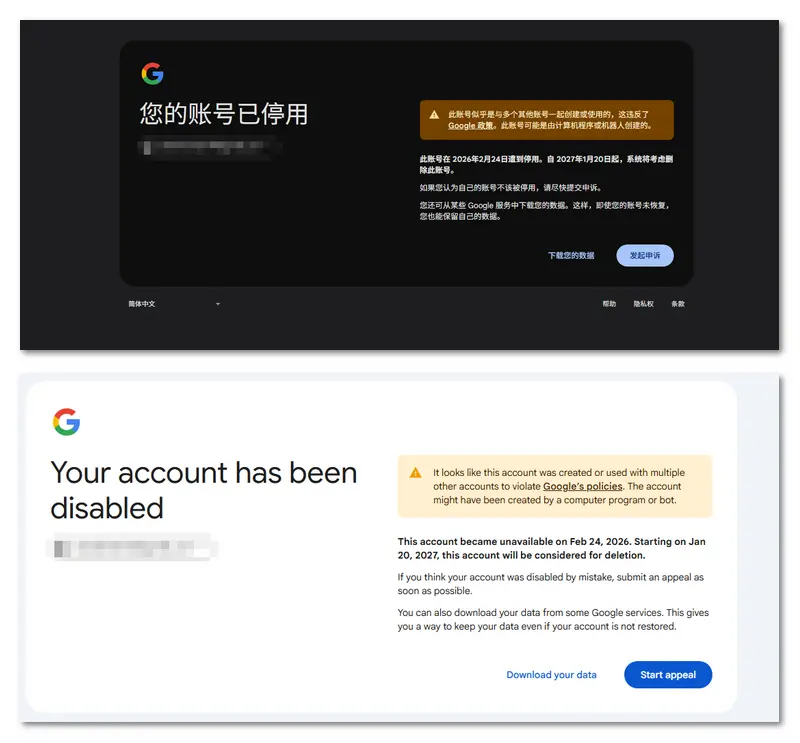 Google Gemini Pro 账号被停用了