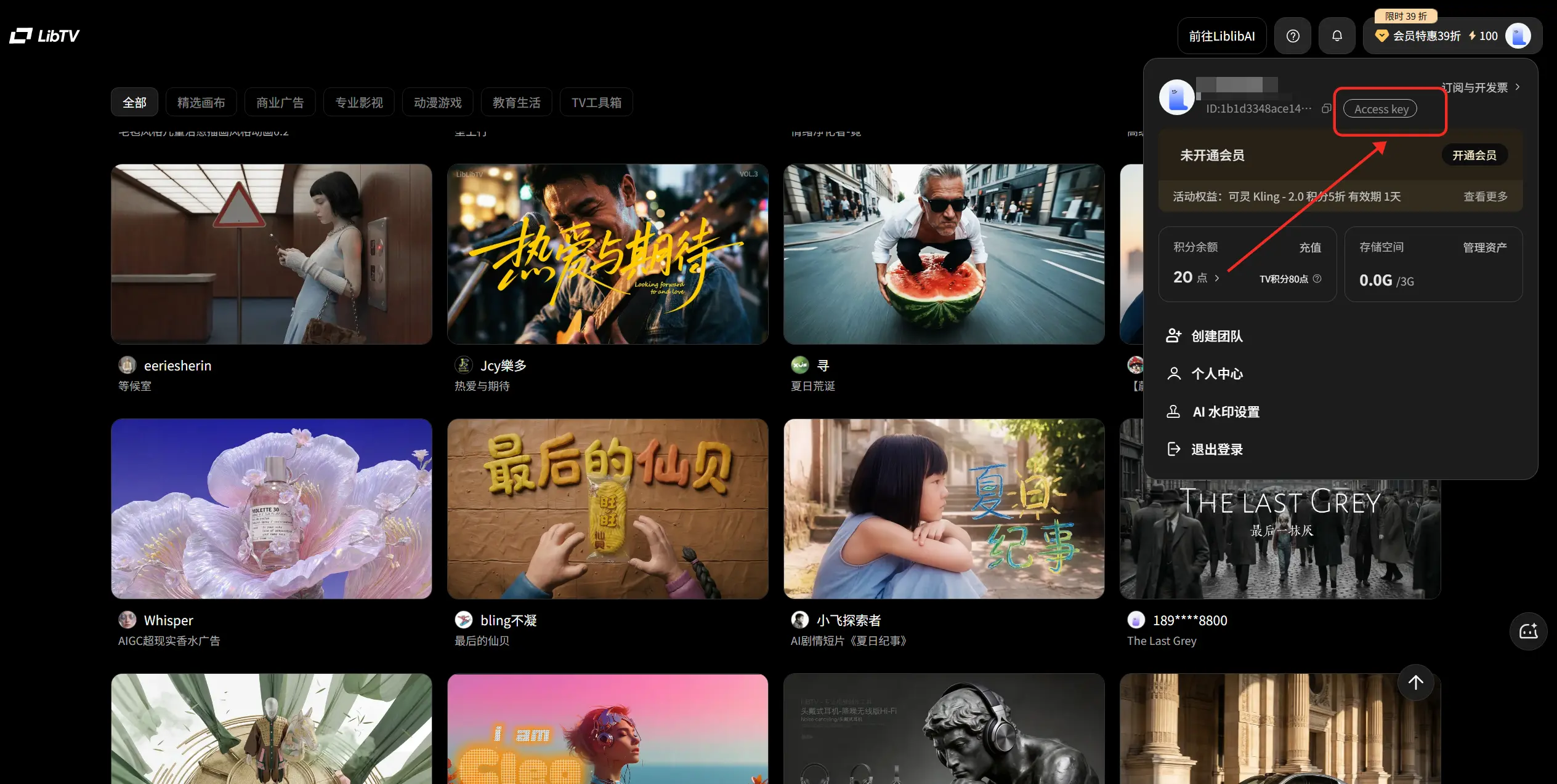 LibTV 右上角头像 - Access Key