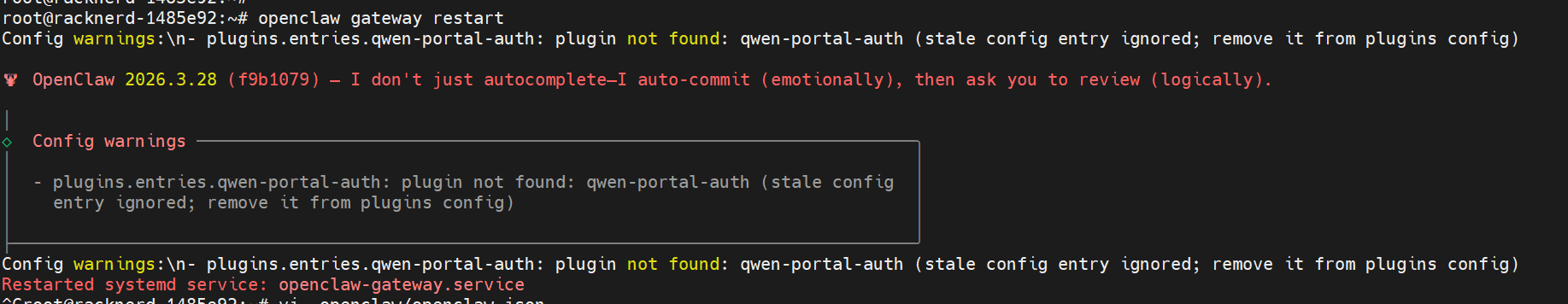 OpenClaw 升级 2026.3.28 (f9b1079)  报错信息
