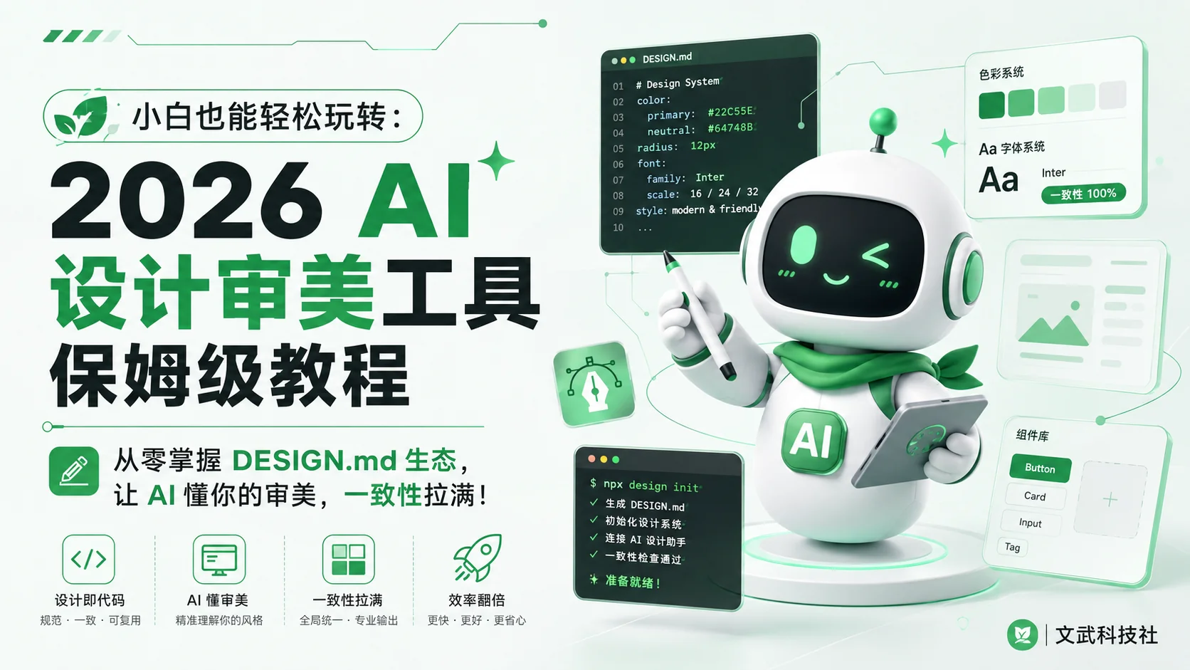 小白也能轻松玩转：2026 AI 设计审美工具保姆级教程 ——从零掌握 DESIGN.md 生态，让 AI 懂你的审美，一致性拉满！